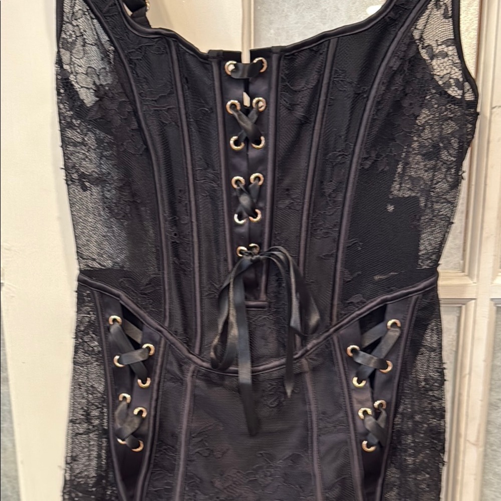 Honey Birdette Black Lace-Up Mini Dress - Picture 2 of 9